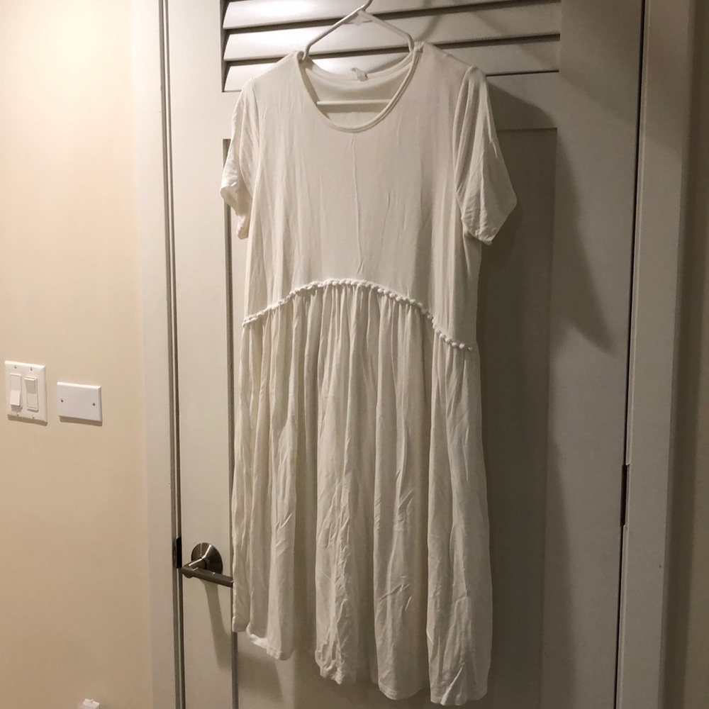Pinkblush Maternity White T Shirt Dress with Poms
